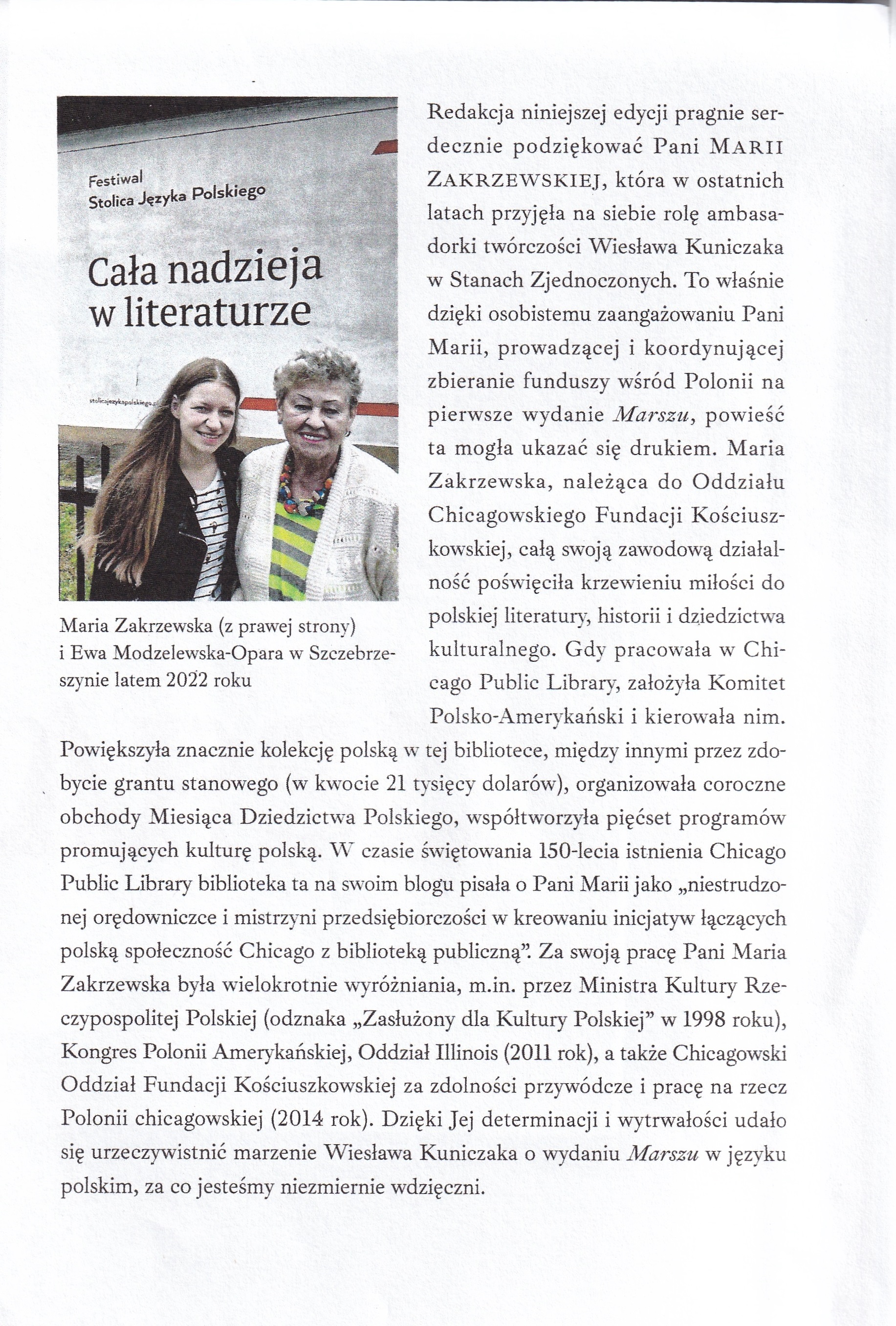 Marsz Acknowledgement of Maria Zakrzewska